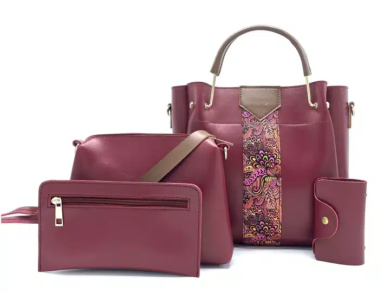 Stella 4PC Maroon Handbag Set