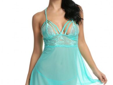 Babydoll Halter Sheer Mesh Hollow Lace Sleepwear
