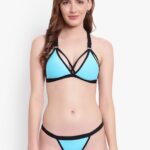 Blue Solid Designer Bikini Bra Set
