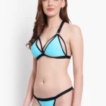Elegant Blue Solid Designer Bikini Bra Set 3 crafted with smooth fabric and a sleek solid design, offering a modern and stylish lingerie look.
