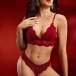 Premium Deep V Push-Up Lace Bra and Panty Set featuring breathable lace and supportive cups, perfect for everyday wear or special occasions.