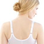 Front closure lace bra with stretch fabric and underwire support for women