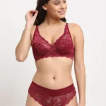 Elegant Maroon Self Design Non Padded Women Bra Set featuring a rich maroon tone and self-design texture for a stylish and comfortable everyday fit.