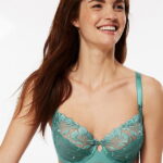 Embroidered balcony bra with floral lace design and non padded cups for women