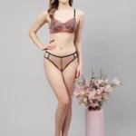 Orange Black Padded Lace T-Shirt Bra Panty Set
