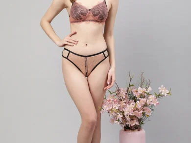 Orange Black Padded Lace T-Shirt Bra Panty Set