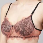 Trendy Orange Black Padded Lace T-Shirt Bra Panty Set with a bold color combination and delicate lace detailing, perfect for a confident and modern innerwear look.