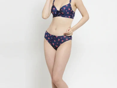 PrettyCat Blue Printed Single Light Padded Bra Set