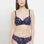 Stylish PrettyCat Blue Printed Single Light Padded Bra Set featuring a charming blue print and light padding for a smooth and comfortable everyday fit.