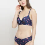 Elegant PrettyCat Blue Printed Single Light Padded Bra Set designed with soft fabric and a flattering silhouette, perfect for daily wear with a feminine touch.