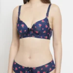 Premium PrettyCat Blue Printed Single Light Padded Bra Set crafted with breathable material and gentle padding, offering support, comfort, and a natural shape.