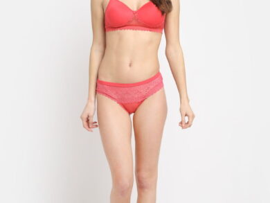 Charming Self Design Ladies Bra Panty Set crafted with breathable material and a flattering silhouette, perfect for daily wear with a feminine touch.