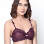 Elegant Susie Maroon Mesh Bridal Bra designed with rich maroon tones and delicate mesh detailing, offering a romantic and luxurious bridal lingerie look.