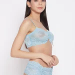Elegant Turquoise Blue Lace Women Bra Underwear Set designed with intricate lace detailing and a vibrant color, offering a stylish and feminine innerwear look.