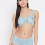 Turquoise Blue Lace Women Bra Underwear Set