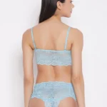Premium Turquoise Blue Lace Women Bra Underwear Set featuring delicate lace patterns and a coordinated bra and panty design for a graceful and confident appearance.