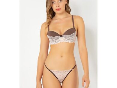 Women Underwire Empty Cup Bra Set Ultra Thin Lace