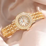 Charming Shein Gold Steel Diamond Watch & Bracelet Set 1