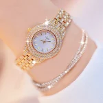 Charming Shein Gold Steel Diamond Watch & Bracelet Set