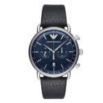 Striking Emporio Armani Black Leather Watch — 043