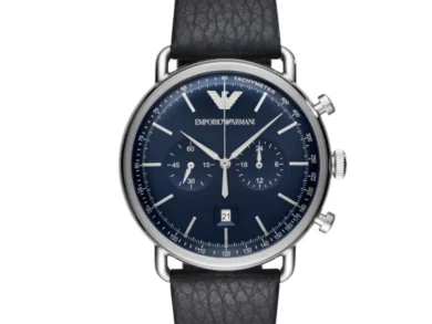 Striking Emporio Armani Black Leather Watch — 043
