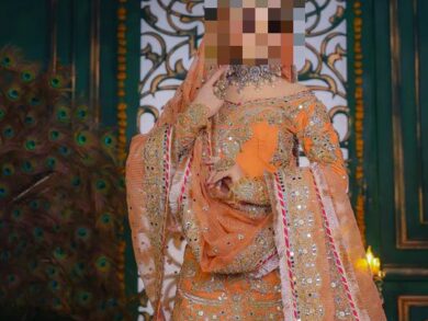 Ayesha’s Apricot Peach & Antique Gold Wedding Dress