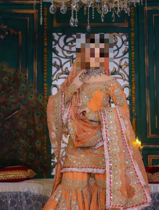 Ayesha’s Apricot Peach & Antique Gold Wedding Dress Ayesha’s Apricot Peach & Antique Gold Wedding Dress