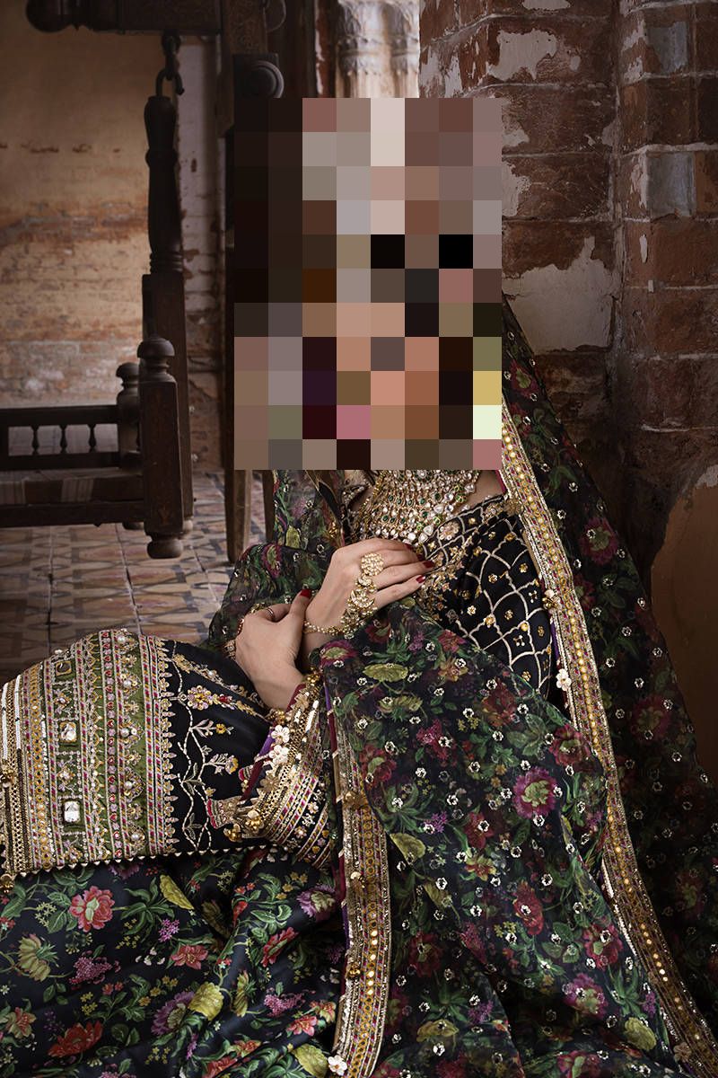 Ayesha’s Black Multicolor Floral with Antique Gold Embellished Party Dress 1 Ayesha’s Black Multicolor Floral with Antique Gold Embellished Party Dress 1