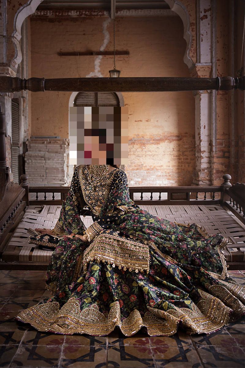 Ayesha’s Black Multicolor Floral with Antique Gold Embellished Party Dress 3 Ayesha’s Black Multicolor Floral with Antique Gold Embellished Party Dress 3