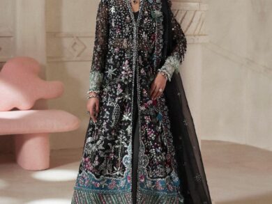 Ayesha’s Black Teal Embroidered Party Dress