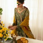 Ayesha’s Bottle Green with Mustard Contrast Wedding Dress 1
