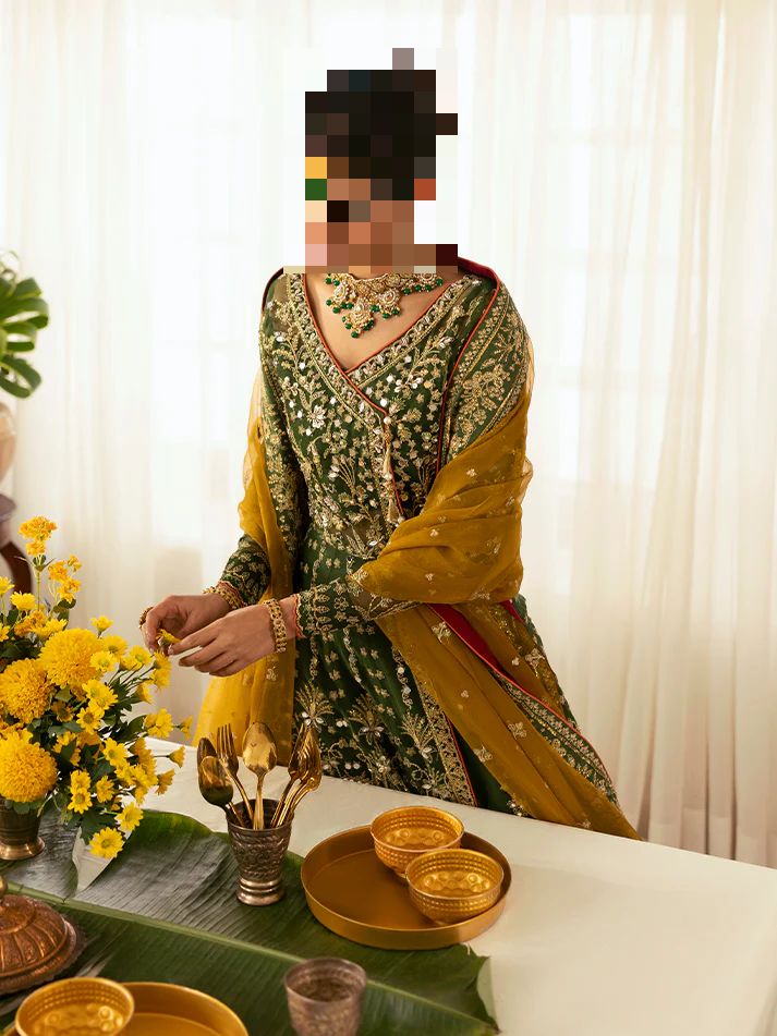 Ayesha’s Bottle Green with Mustard Contrast Wedding Dress 1 Ayesha’s Bottle Green with Mustard Contrast Wedding Dress 1