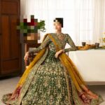 Ayesha’s Bottle Green with Mustard Contrast Wedding Dress 2