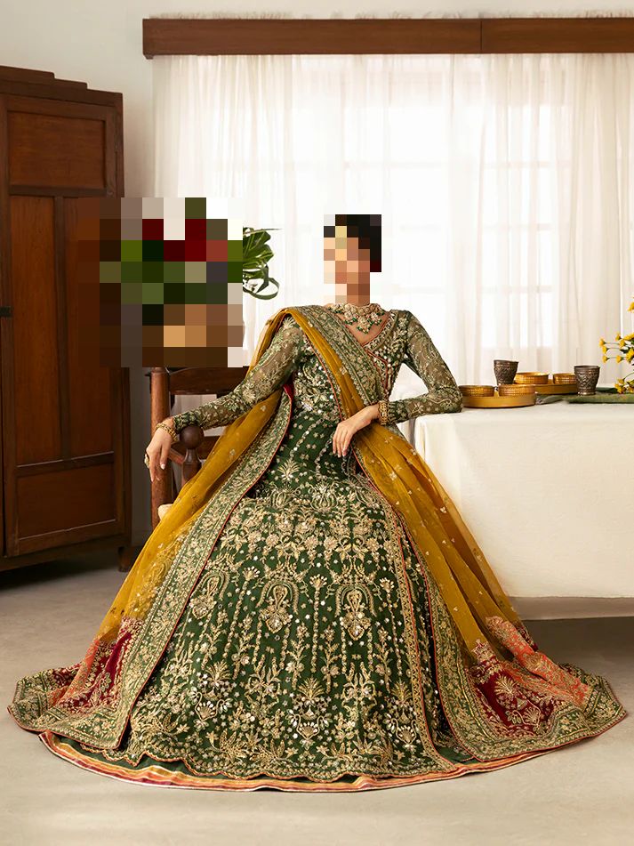 Ayesha’s Bottle Green with Mustard Contrast Wedding Dress 2 Ayesha’s Bottle Green with Mustard Contrast Wedding Dress 2