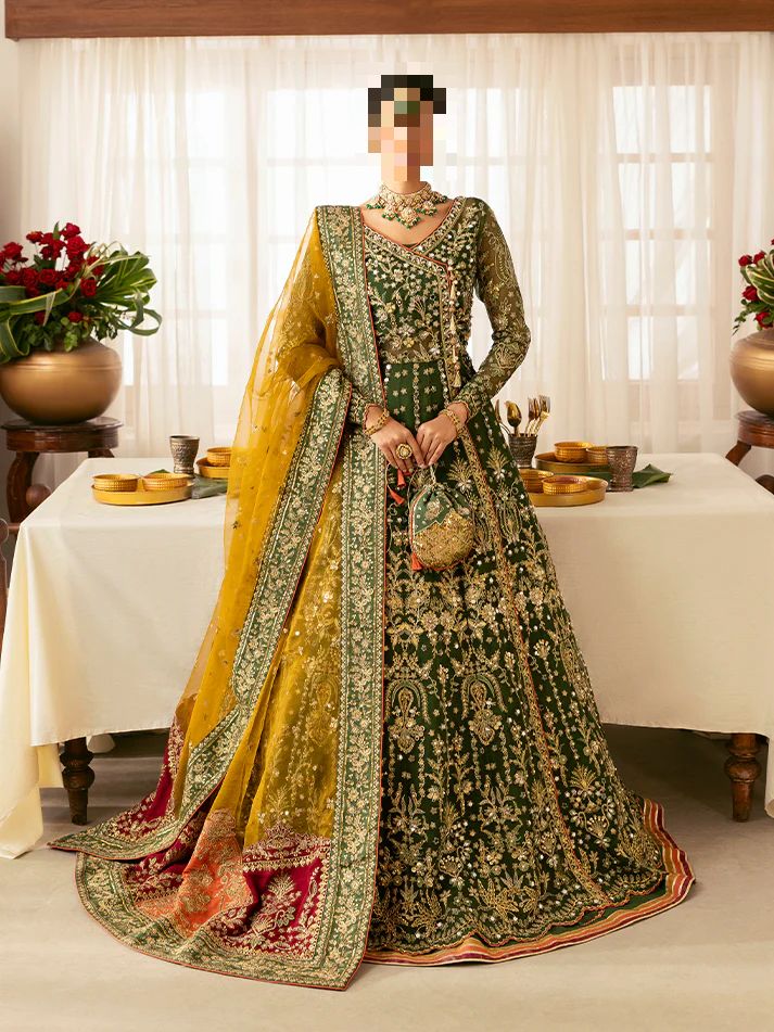Ayesha’s Bottle Green with Mustard Contrast Wedding Dress 3 Ayesha’s Bottle Green with Mustard Contrast Wedding Dress 3