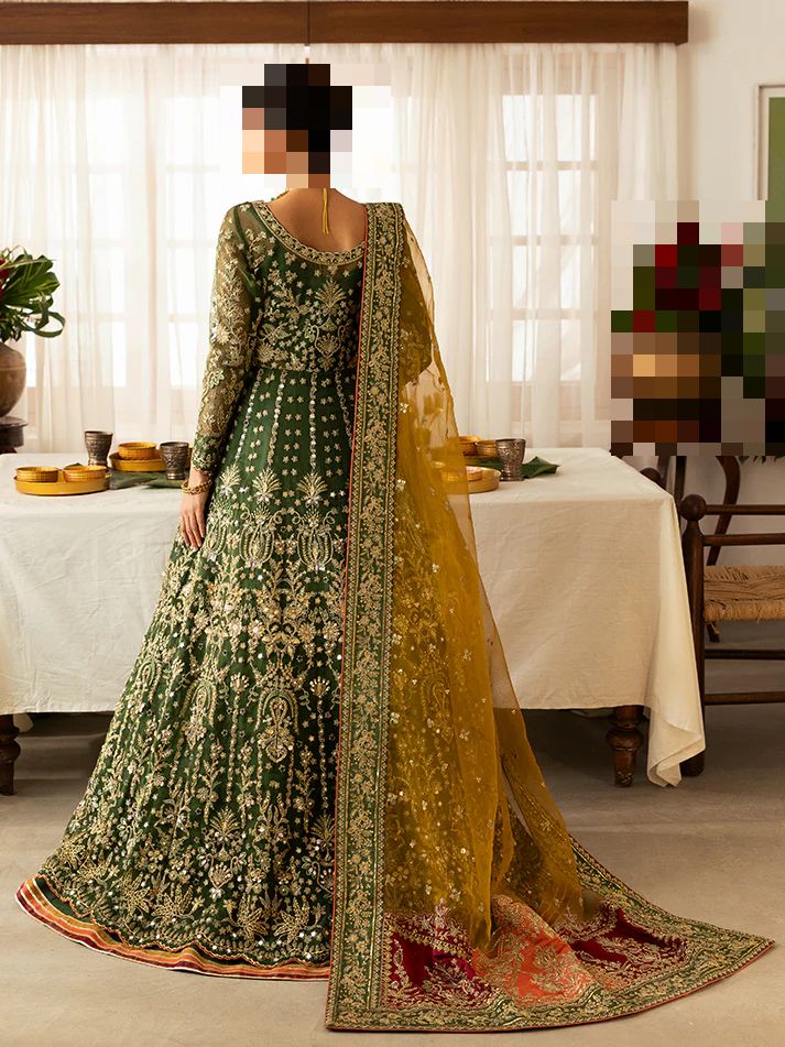 Ayesha’s Bottle Green with Mustard Contrast Wedding Dress Ayesha’s Bottle Green with Mustard Contrast Wedding Dress