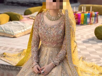 Ayesha’s Elegant Beige Gold Bridal Dress