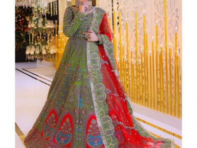 Ayesha’s Heritage Green Wedding Dress with Red Dupatta
