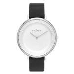 Polished Skagen Ditte Black Leather Watch — 054