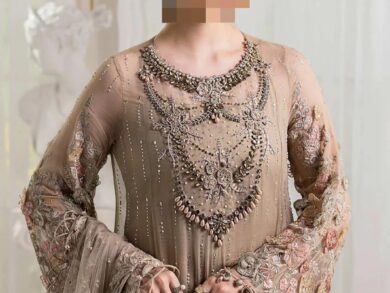 Ayesha’s Soft Taupe Pearl Party Dress